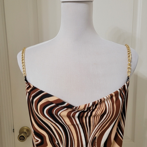 Rue21 Size XL Brown Marbled Swirl with Gold Chain Strap Bodysuit, Gently Used - Picture 2 of 12